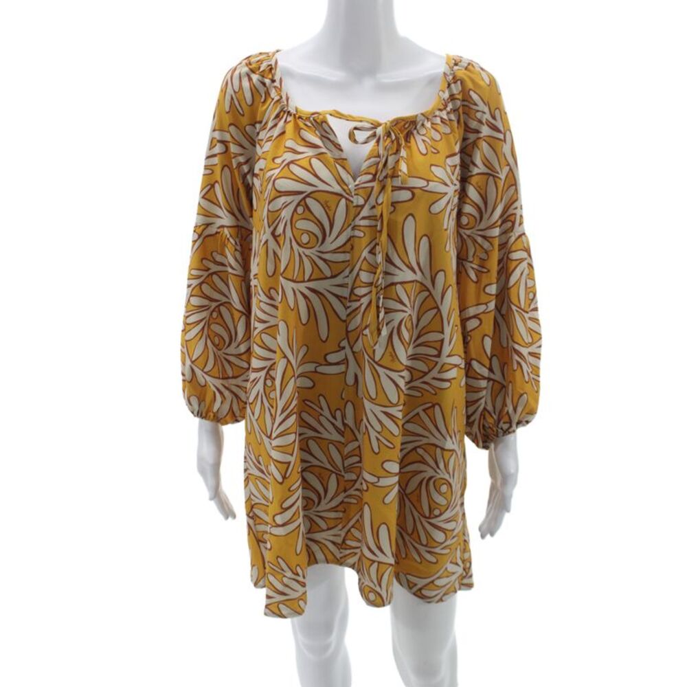 LAVI Womens Boho Floral V-Neck Tie Tunic 3/4 Sleeve Multicolor Size XS